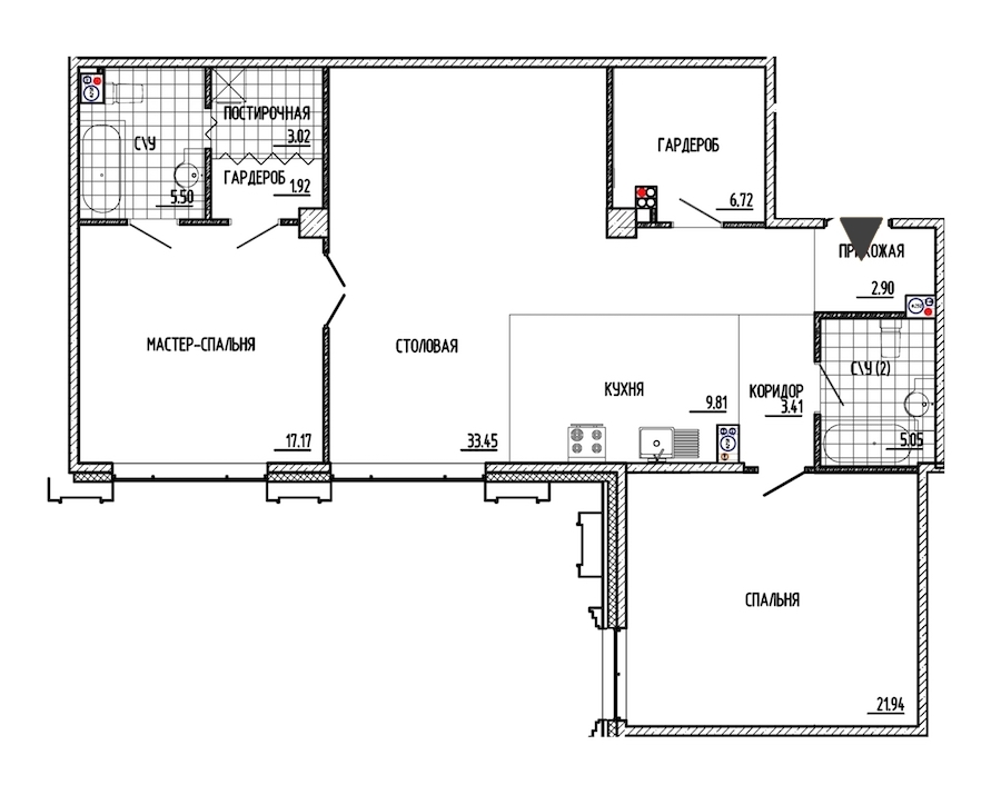2-комнатная, 111 м² — ЖК ЖК Маленькая Франция
