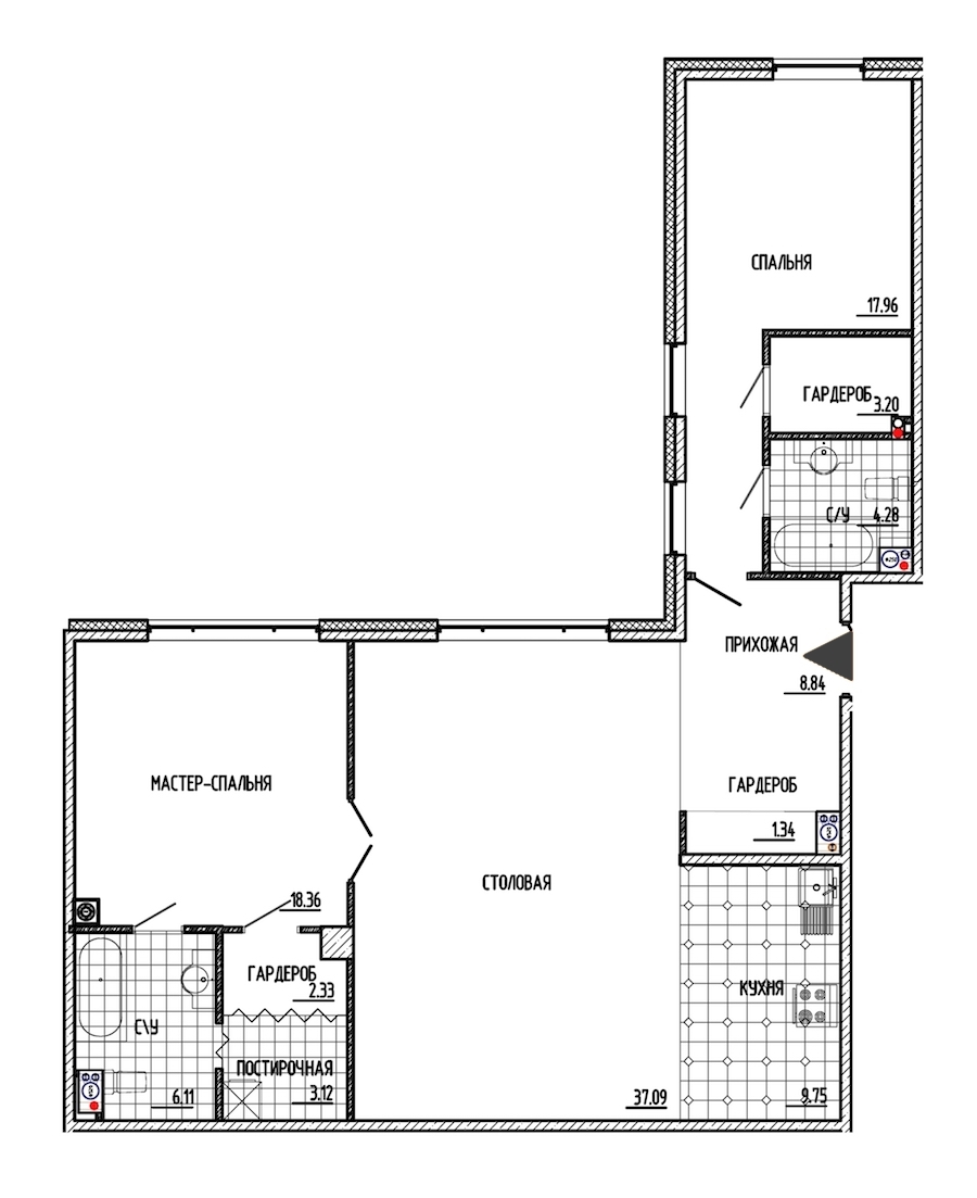 2-комнатная, 112 м² — ЖК ЖК Маленькая Франция