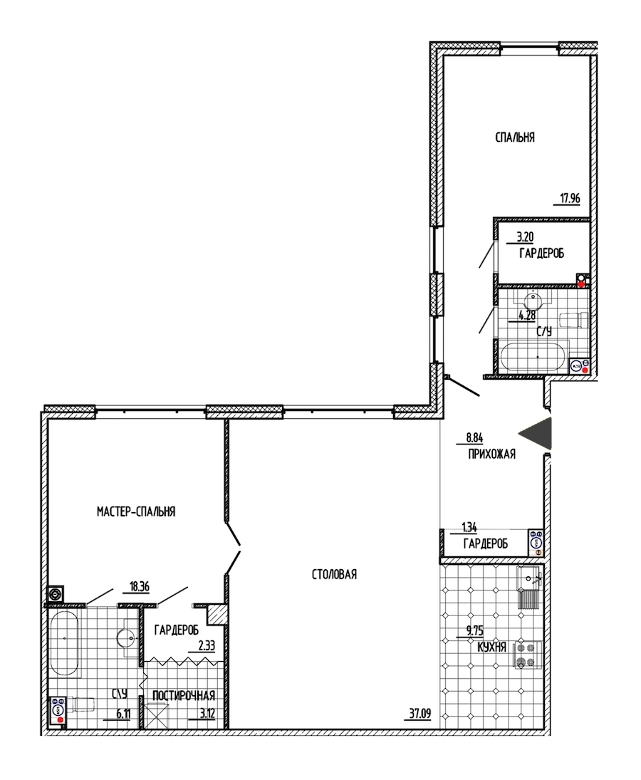 2-комнатная, 112 м² — ЖК ЖК Маленькая Франция