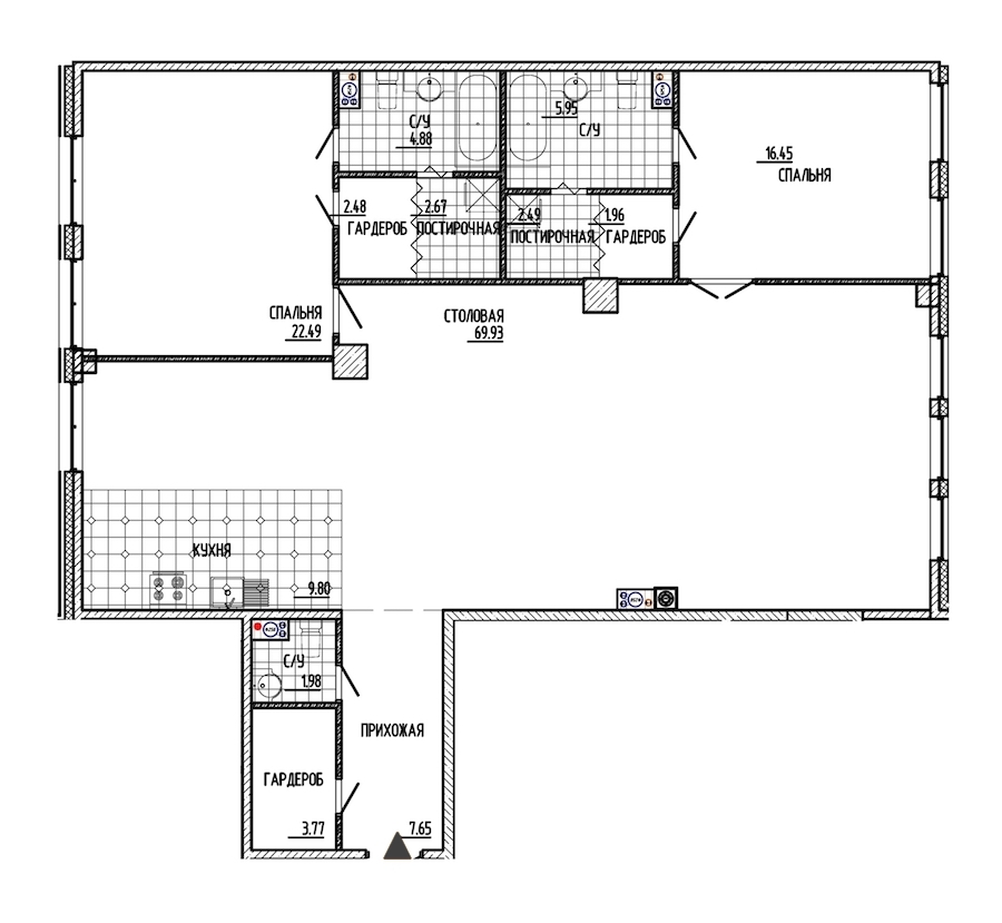 2-комнатная, 153 м² — ЖК ЖК Маленькая Франция