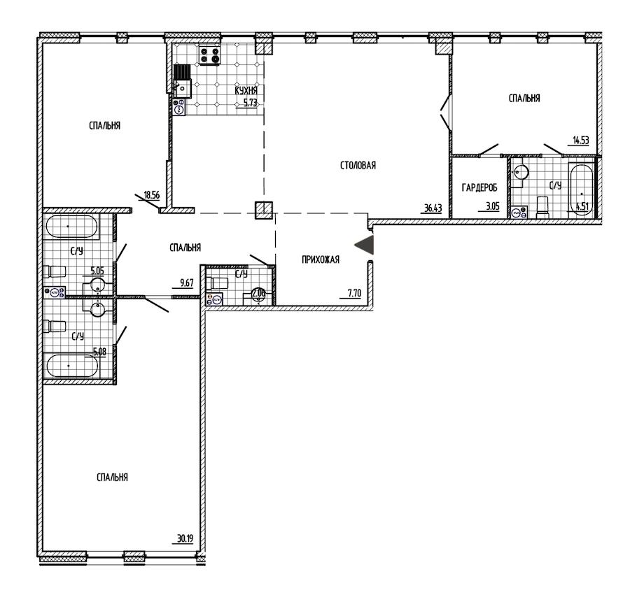 3-комнатная, 143 м² — ЖК ЖК Маленькая Франция