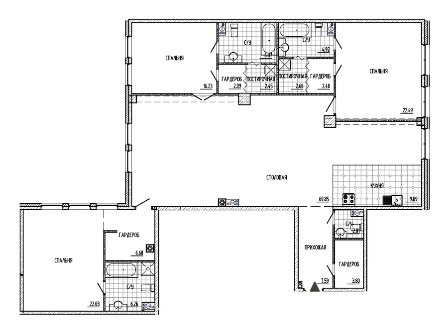 3-комнатная, 188 м² — ЖК ЖК Маленькая Франция