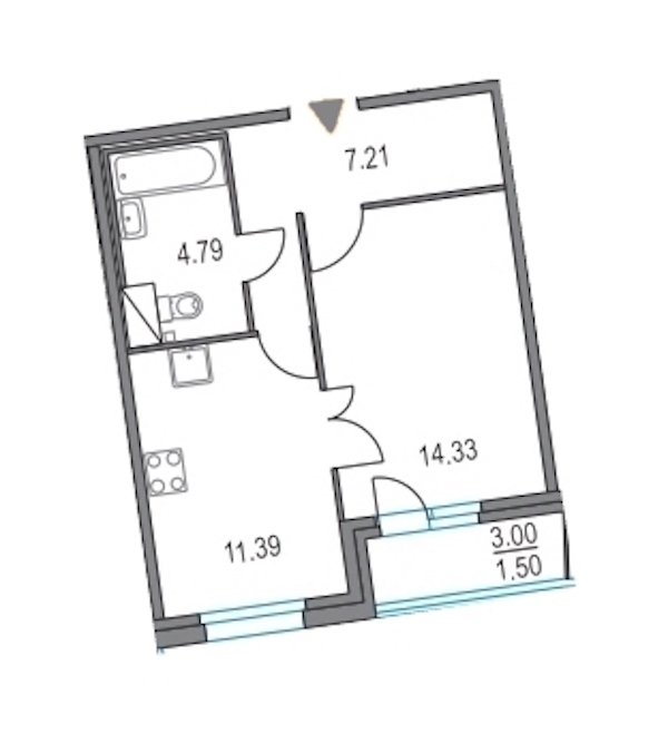 1-комнатная, 38 м² — ЖК ЖК Приморский квартал
