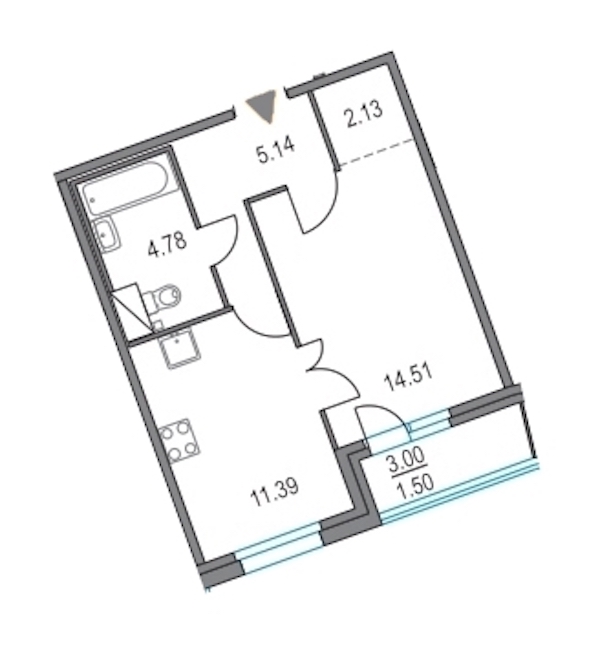 1-комнатная, 38 м² — ЖК ЖК Приморский квартал