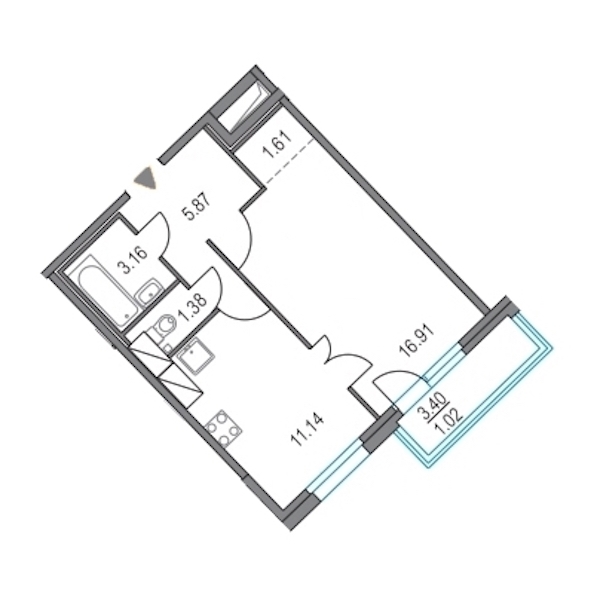 1-комнатная, 40 м² — ЖК ЖК Приморский квартал