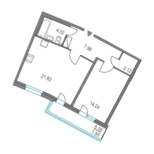 1-комнатная, 50 м² — ЖК ЖК Приморский квартал