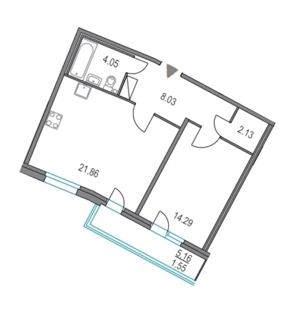 1-комнатная, 50 м² — ЖК ЖК Приморский квартал