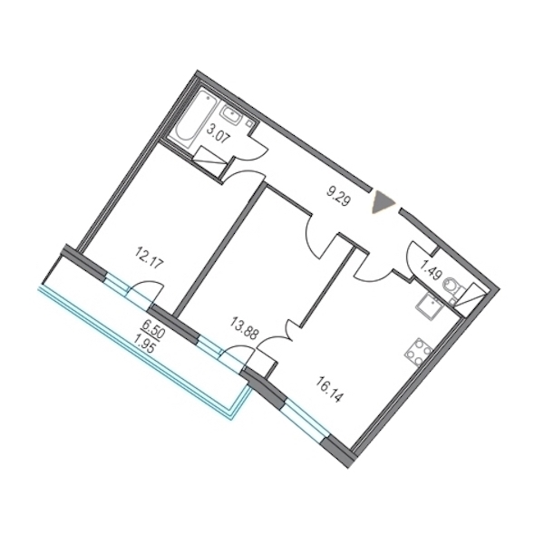 2-комнатная, 56 м² — ЖК ЖК Приморский квартал