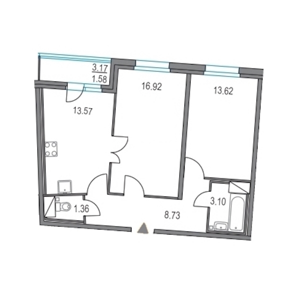 2-комнатная, 57 м² — ЖК ЖК Приморский квартал