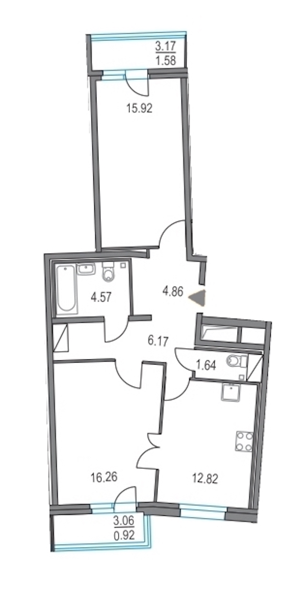2-комнатная, 62 м² — ЖК ЖК Приморский квартал