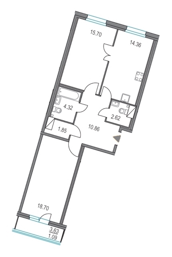 2-комнатная, 68 м² — ЖК ЖК Приморский квартал