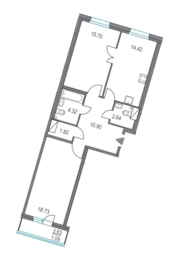2-комнатная, 69 м² — ЖК ЖК Приморский квартал