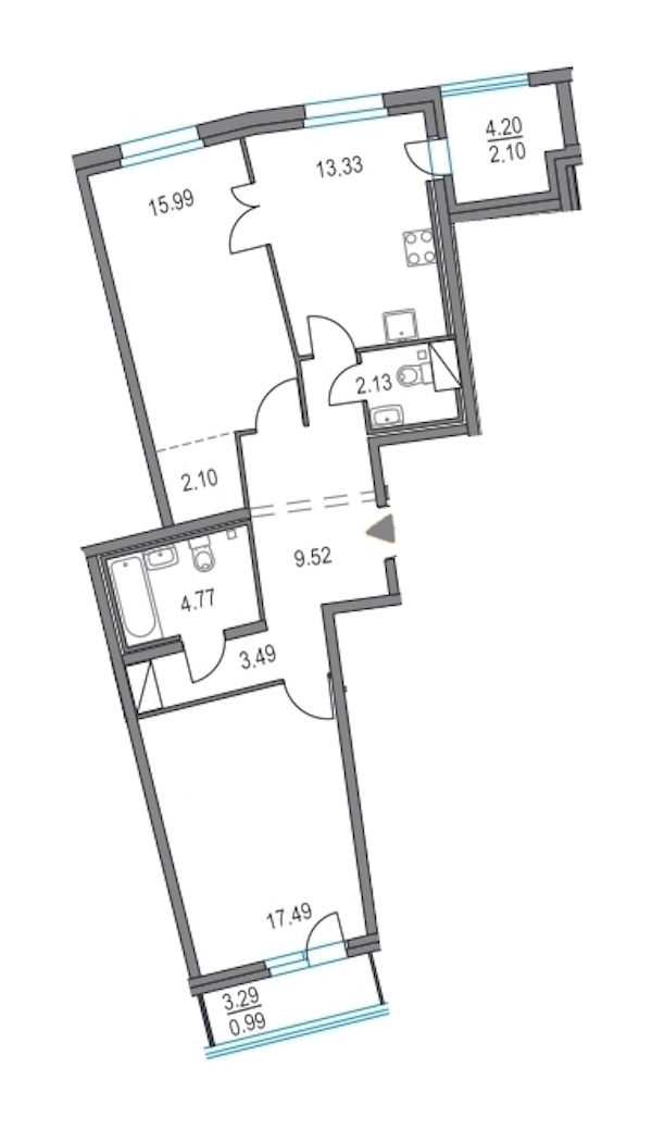 2-комнатная, 69 м² — ЖК ЖК Приморский квартал