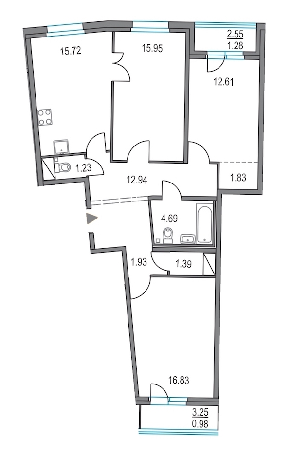 3-комнатная, 85 м² — ЖК ЖК Приморский квартал
