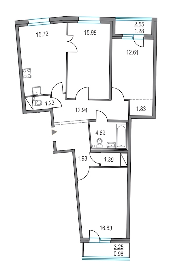 3-комнатная, 85 м² — ЖК ЖК Приморский квартал