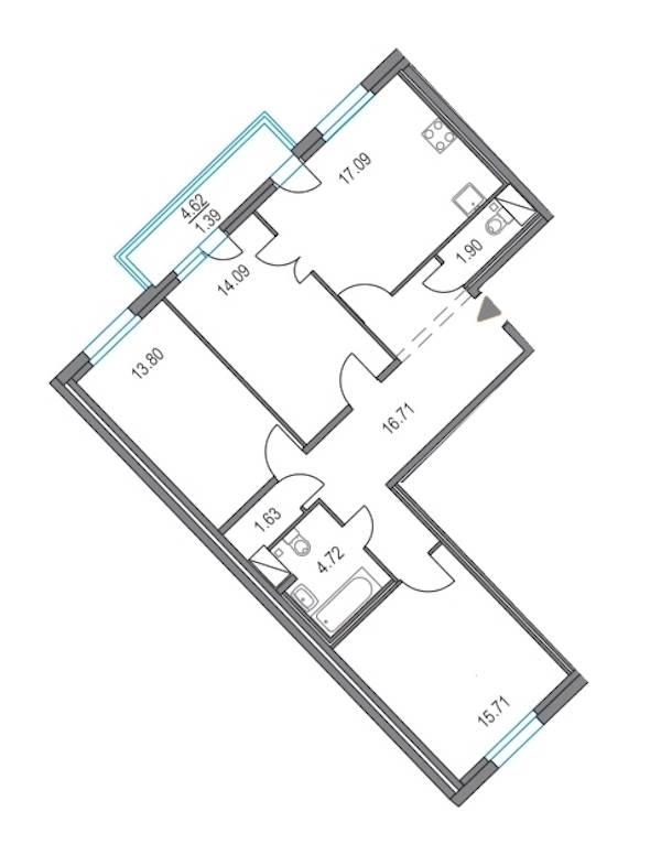 3-комнатная, 86 м² — ЖК ЖК Приморский квартал