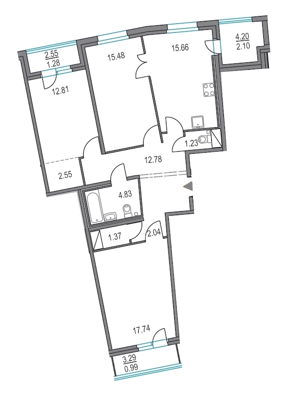 3-комнатная, 86 м² — ЖК ЖК Приморский квартал
