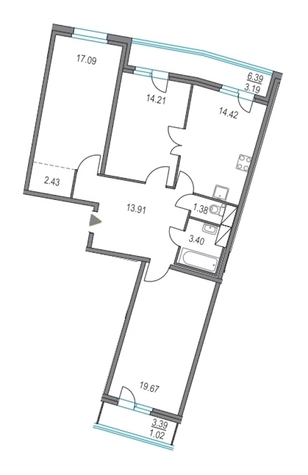 3-комнатная, 87 м² — ЖК ЖК Приморский квартал