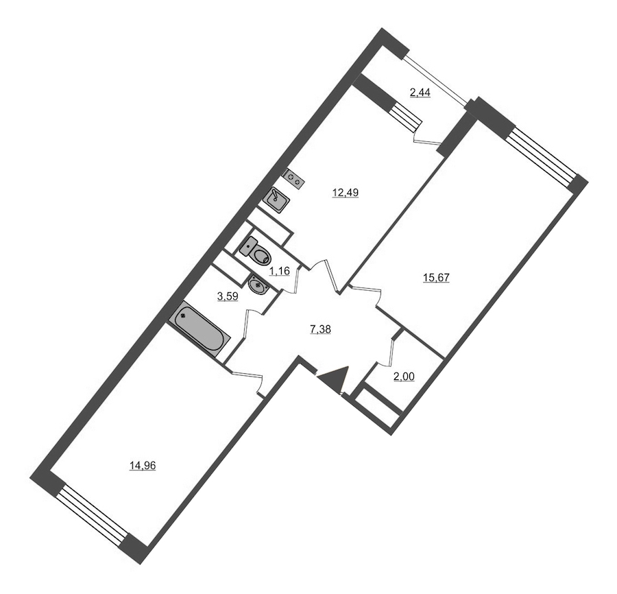 2-комнатная, 58 м² — ЖК ЖК Нью Тайм (New Time)