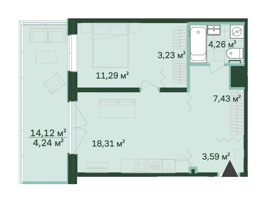 1-комнатная, 52 м² — ЖК ЖК Магнифика Резиденс (Magnifika Residence)