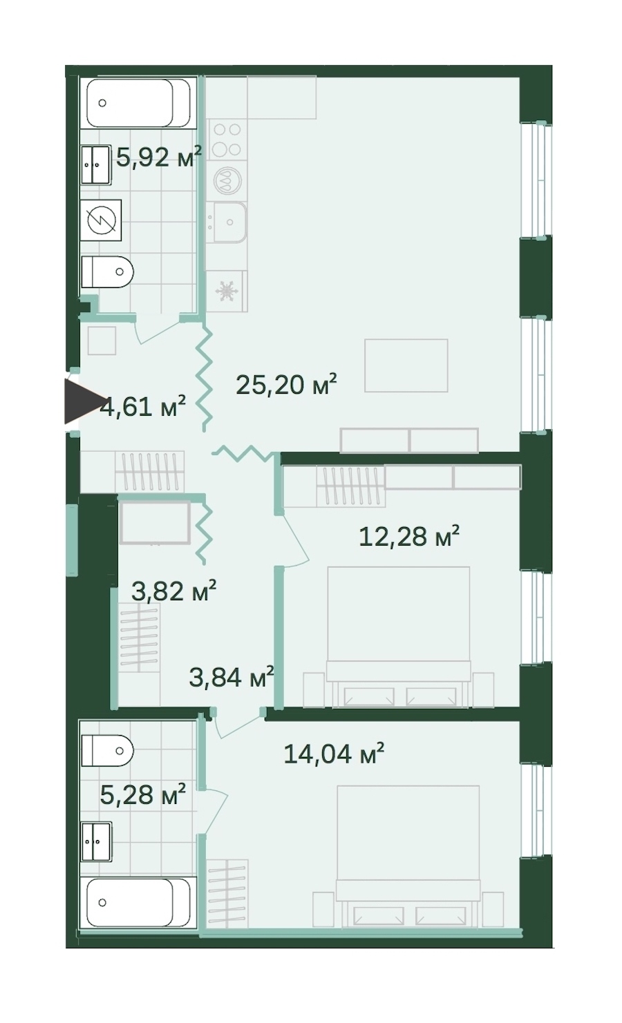 2-комнатная, 75 м² — ЖК ЖК Магнифика Резиденс (Magnifika Residence)