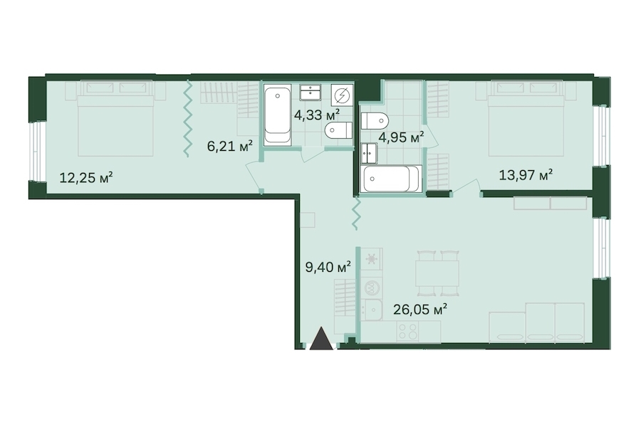 2-комнатная, 77 м² — ЖК ЖК Магнифика Резиденс (Magnifika Residence)
