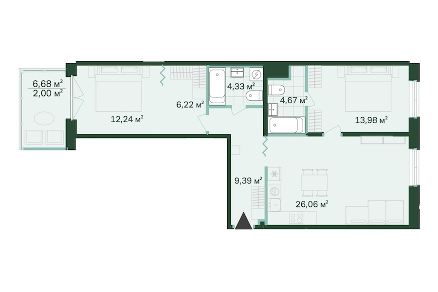 2-комнатная, 79 м² — ЖК ЖК Магнифика Резиденс (Magnifika Residence)
