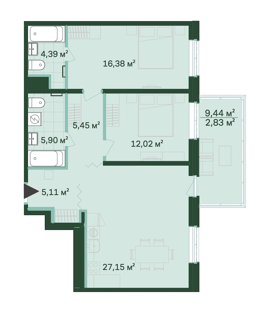 2-комнатная, 79 м² — ЖК ЖК Магнифика Резиденс (Magnifika Residence)
