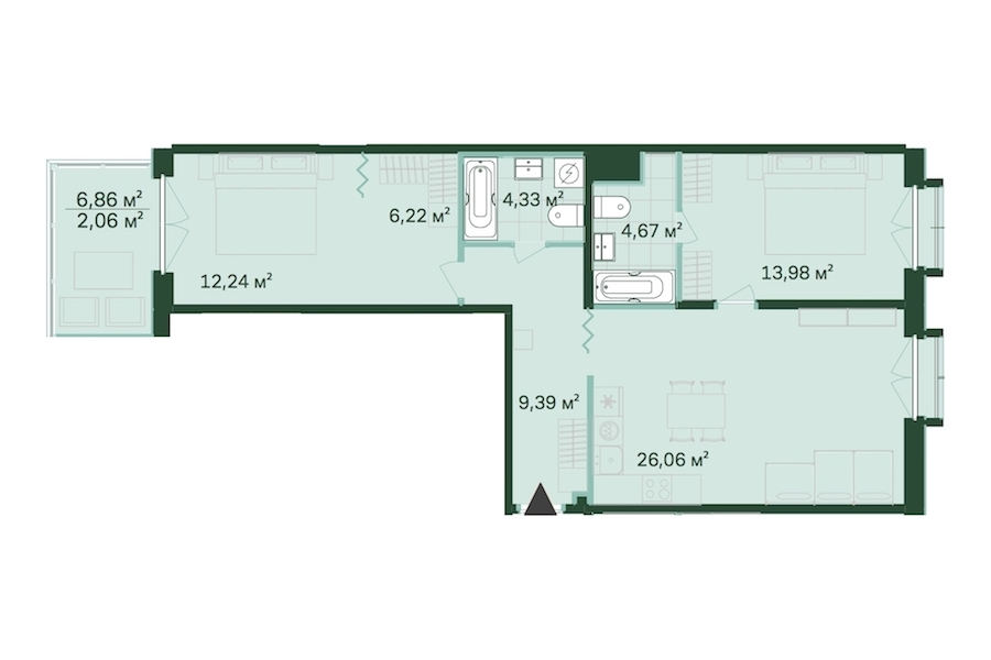 2-комнатная, 79 м² — ЖК ЖК Магнифика Резиденс (Magnifika Residence)