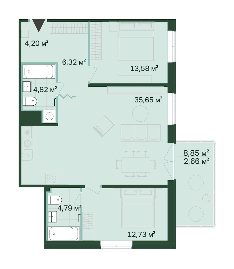 2-комнатная, 85 м² — ЖК ЖК Магнифика Резиденс (Magnifika Residence)