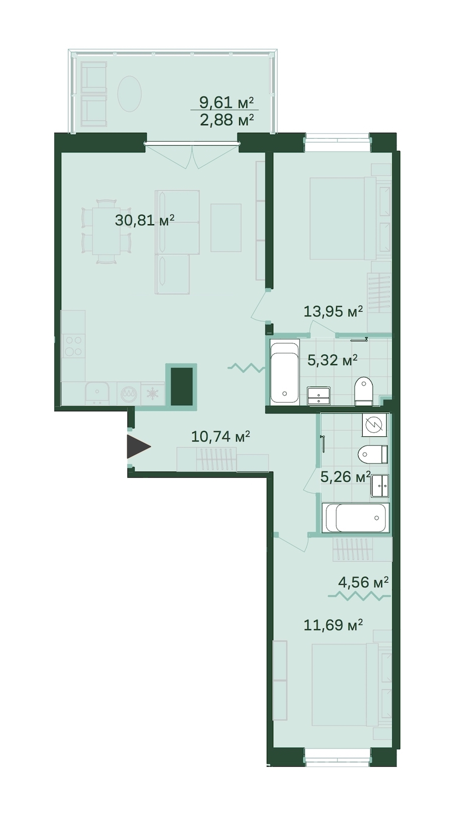 2-комнатная, 85 м² — ЖК ЖК Магнифика Резиденс (Magnifika Residence)
