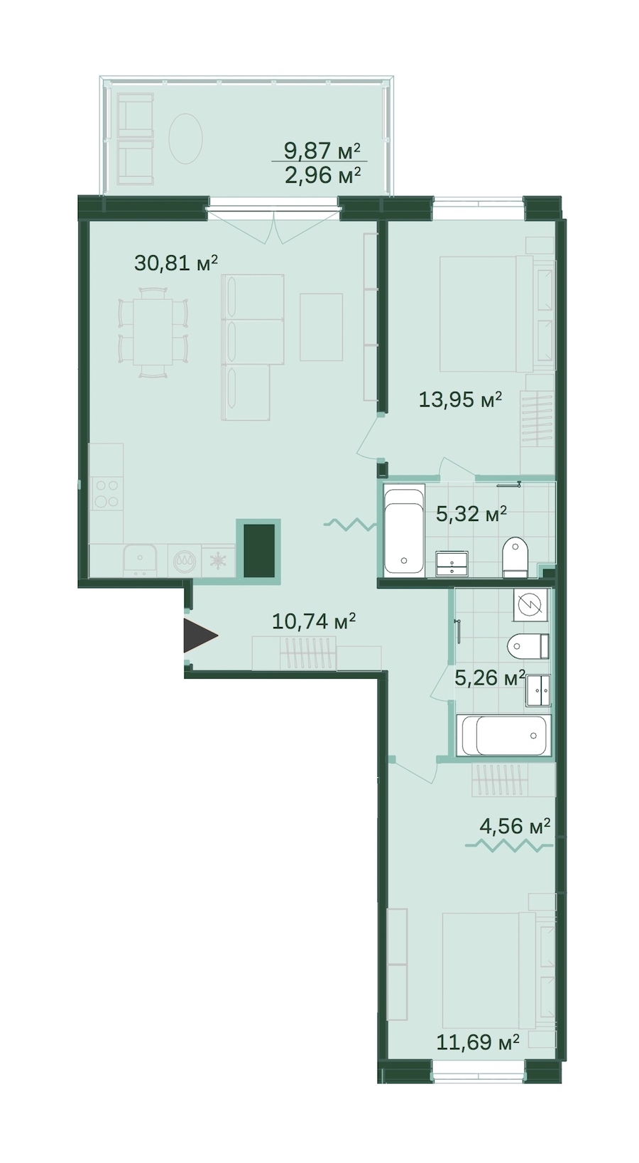 2-комнатная, 85 м² — ЖК ЖК Магнифика Резиденс (Magnifika Residence)