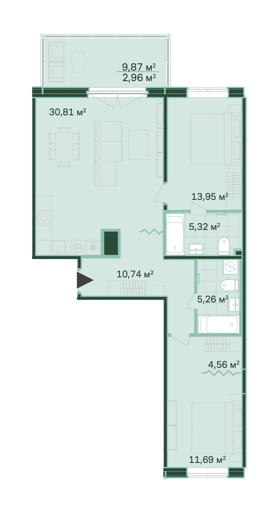 2-комнатная, 85 м² — ЖК ЖК Магнифика Резиденс (Magnifika Residence)
