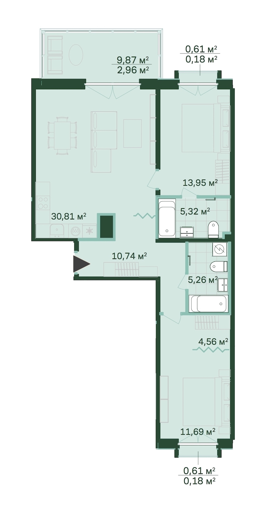 2-комнатная, 86 м² — ЖК ЖК Магнифика Резиденс (Magnifika Residence)