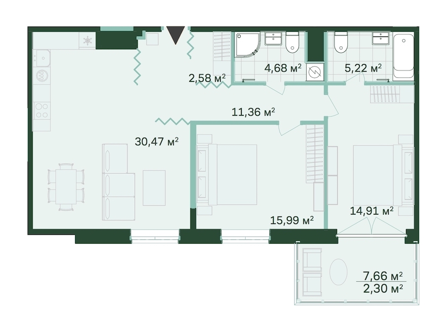 2-комнатная, 88 м² — ЖК ЖК Магнифика Резиденс (Magnifika Residence)