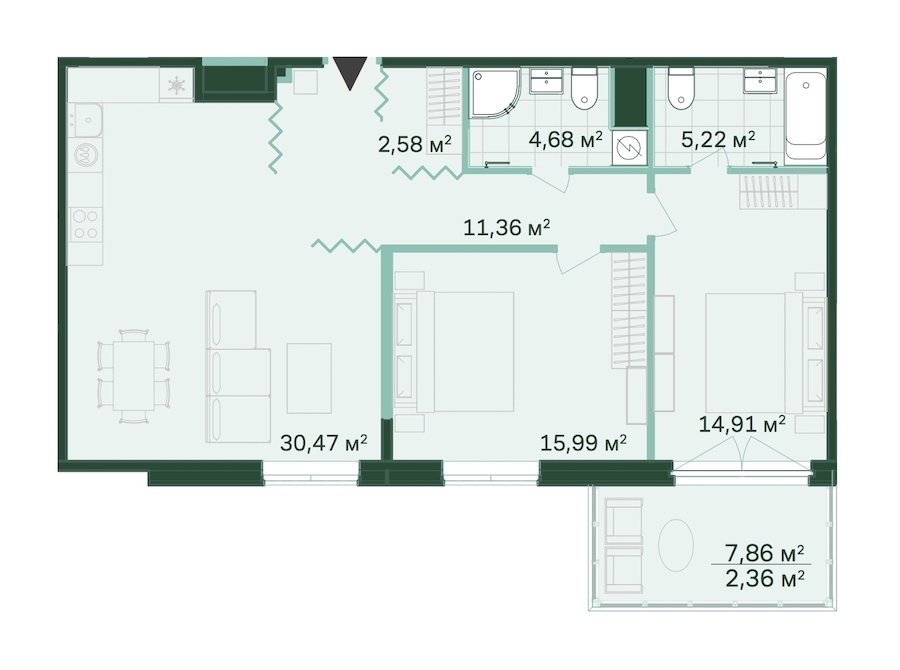 2-комнатная, 88 м² — ЖК ЖК Магнифика Резиденс (Magnifika Residence)
