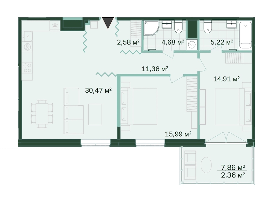 2-комнатная, 88 м² — ЖК ЖК Магнифика Резиденс (Magnifika Residence)