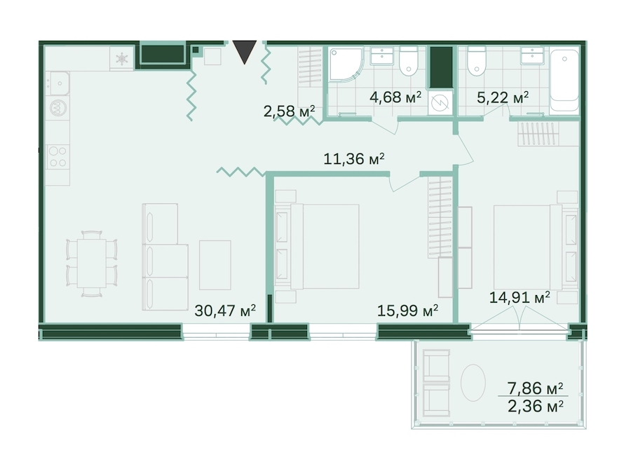 2-комнатная, 88 м² — ЖК ЖК Магнифика Резиденс (Magnifika Residence)