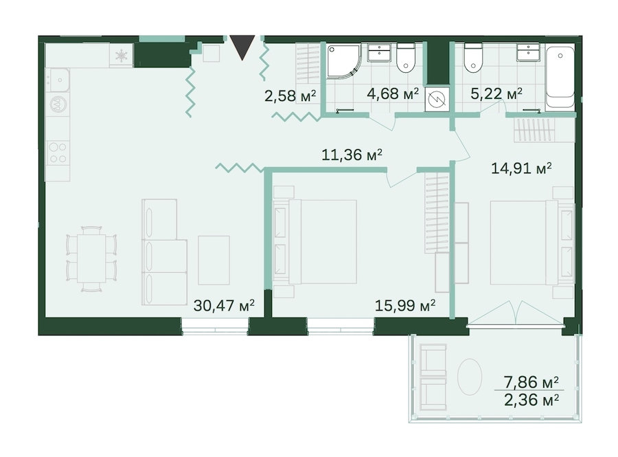 2-комнатная, 88 м² — ЖК ЖК Магнифика Резиденс (Magnifika Residence)