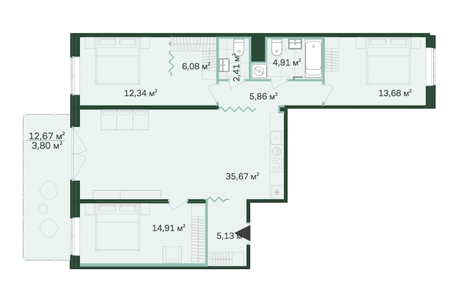 3-комнатная, 105 м² — ЖК ЖК Магнифика Резиденс (Magnifika Residence)