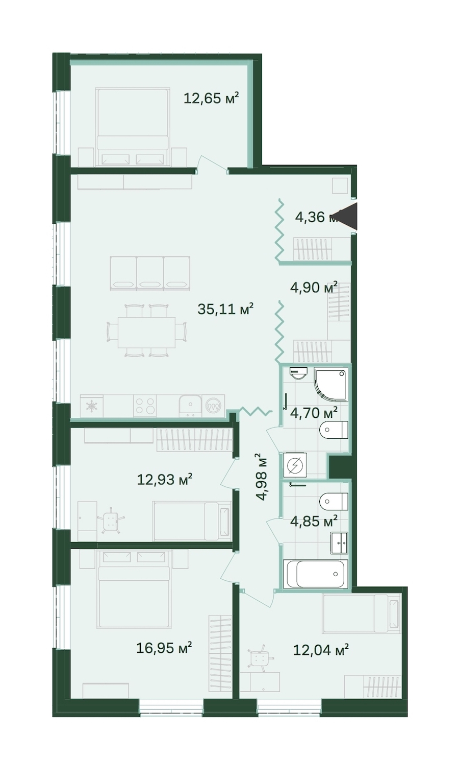 4-комнатная, 113 м² — ЖК ЖК Магнифика Резиденс (Magnifika Residence)