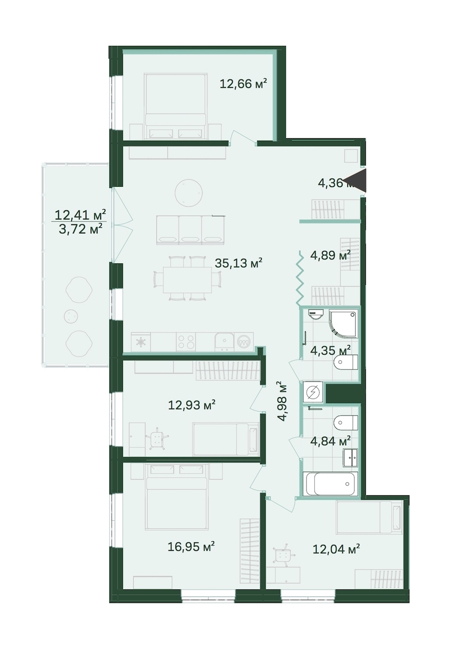 4-комнатная, 117 м² — ЖК ЖК Магнифика Резиденс (Magnifika Residence)