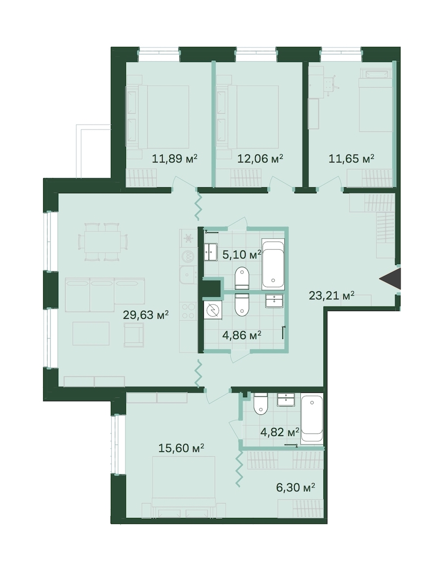 4-комнатная, 125 м² — ЖК ЖК Магнифика Резиденс (Magnifika Residence)