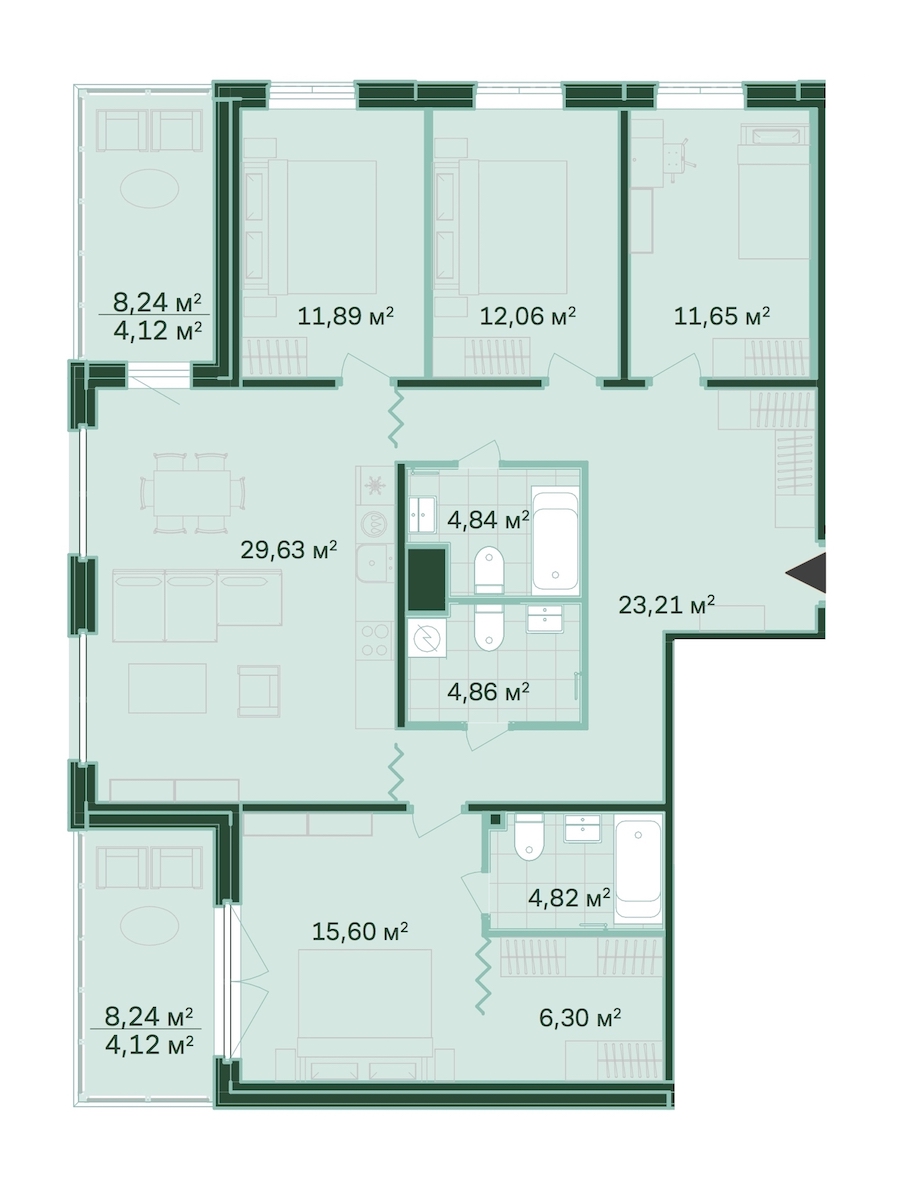 4-комнатная, 133 м² — ЖК ЖК Магнифика Резиденс (Magnifika Residence)