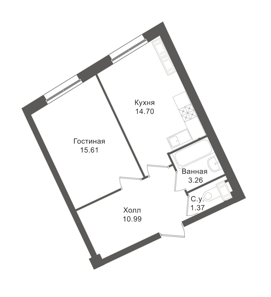 1-комнатная, 42 м² — ЖК ЖК "Esper Club"