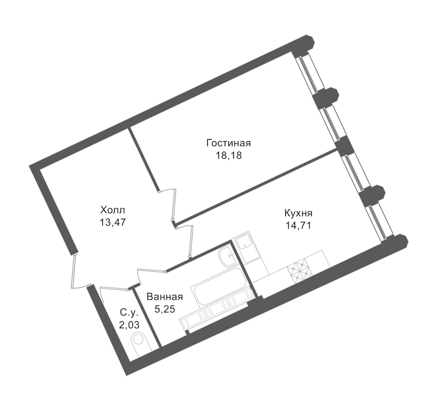 1-комнатная, 52 м² — ЖК ЖК "Esper Club"