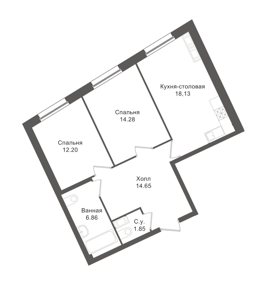 2-комнатная, 65 м² — ЖК ЖК "Esper Club"