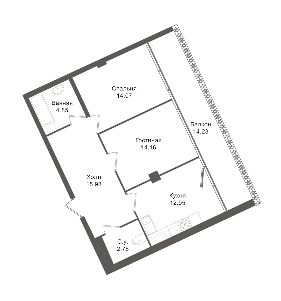 2-комнатная, 59 м² — ЖК ЖК "Esper Club"