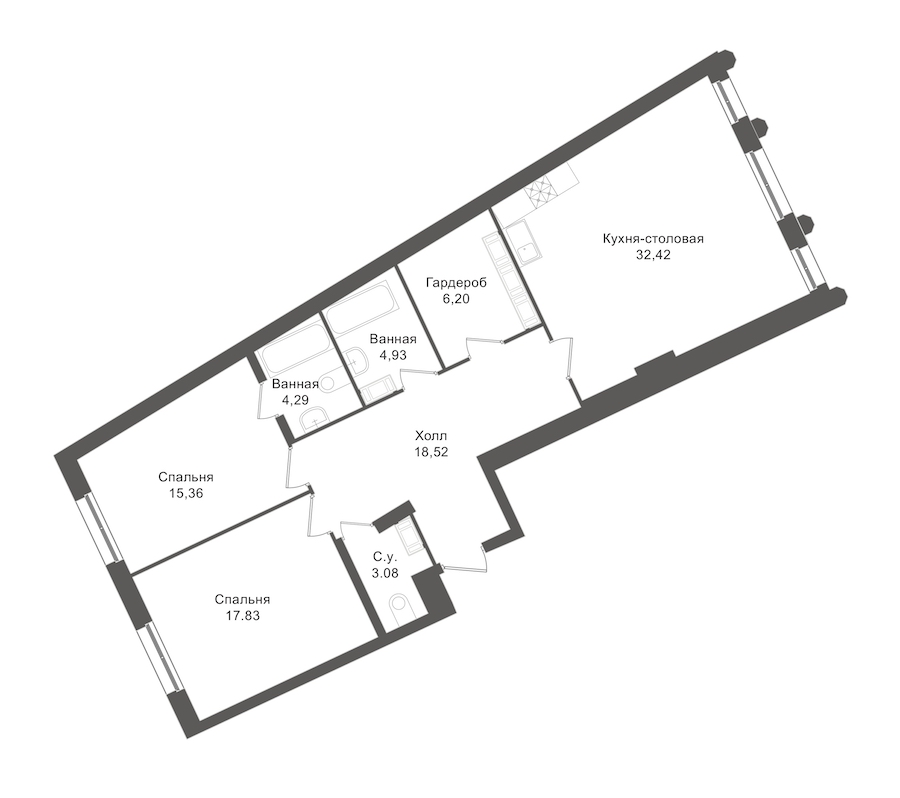 2-комнатная, 98 м² — ЖК ЖК "Esper Club"