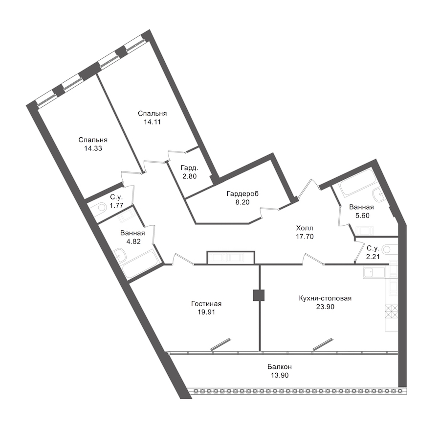 3-комнатная, 121 м² — ЖК ЖК "Esper Club"